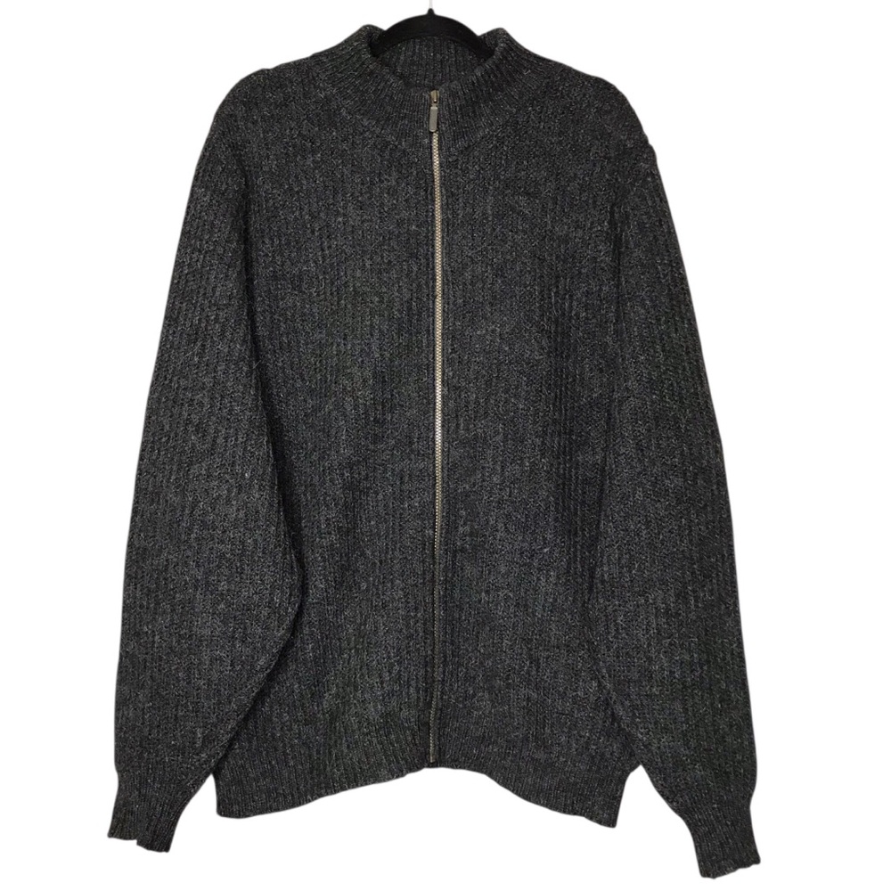L. L. Bean Full Zip Sweater Black Wool Alpaca Ribbed Vintage Retro Men's Large